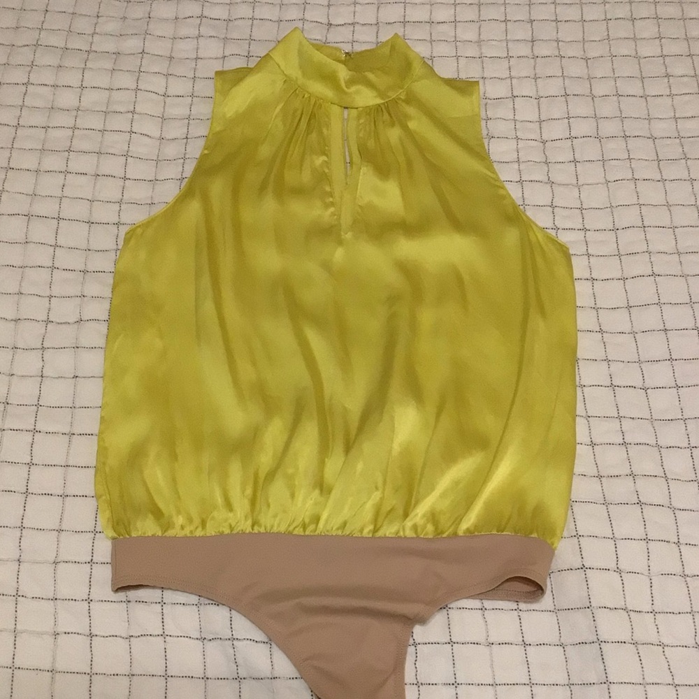 Amanda Uprichard yellow silky sleeveless bodysuit S